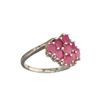 1.90CT Oval Cut Ruby And Sterling Silver Cluster Ring