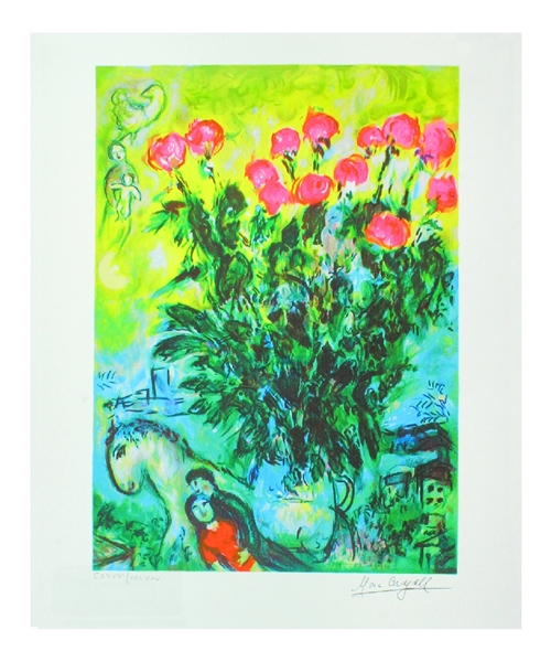 MARC CHAGALL Les Roses Mini Print 10in x 12in, with Certificate CXXX of CCLXXV