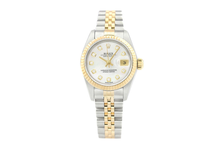  Rolex Ladies Datejust 69173 18K Gold & Steel Mother of Pearl Diamond Dial Watch (Vault_CC)