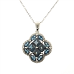 5.92CT Square And Marquise Cut Blue Topaz Sterling Silver Pendant With 18" Chain
