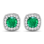 14K White Gold Earrings 1.92 Carat Zambian Emerald (AA) Cushion - 2Pcs + White Diamond F/C Round  0.45ct (Vault_Q) 