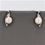 14KT White Gold Pearl and Diamond Earrings -PNR-