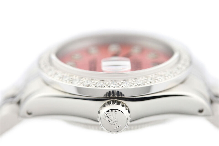  Rolex Ladies Datejust Pink Dial Diamond Bezel 18K White Gold & Steel Watch 69174 (Vault_CC)