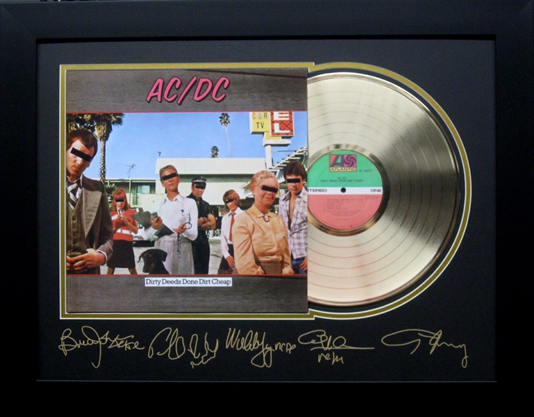 ACDC Dirty Deeds Done Dirt Cheap Album Cover and Gold Record Museum Framed Collage - Plate Signed (Vault_BA)