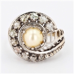 14K White Gold 7.25mm Sea Pearl and Diamond Ring -PNR-