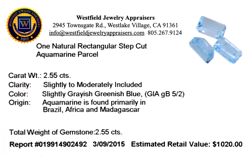 2.55CT Rectangular Step Cut Natural Aquamarine Parcel