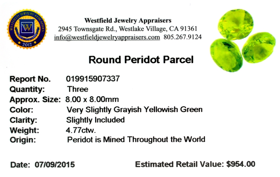 4.77CT Round Cut Green Peridot Parcel