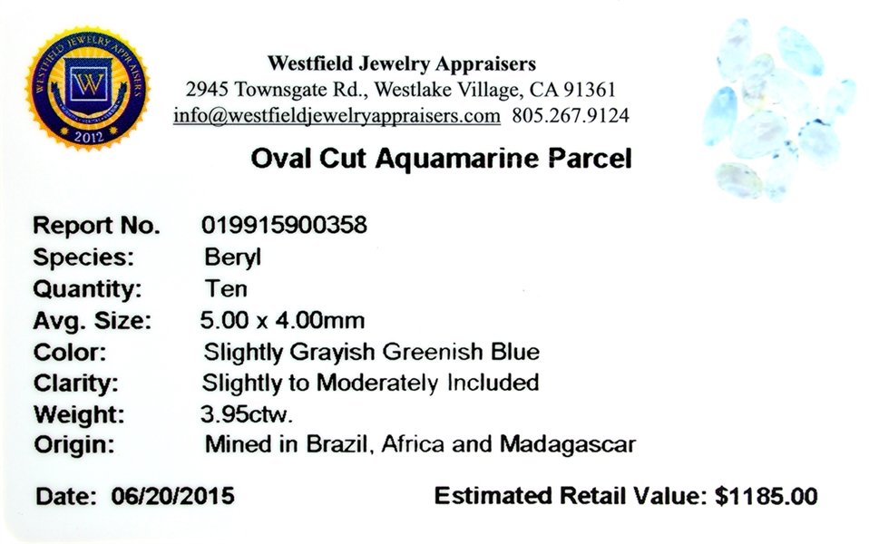 3.95CT Oval Cut Aquamarine Parcel 