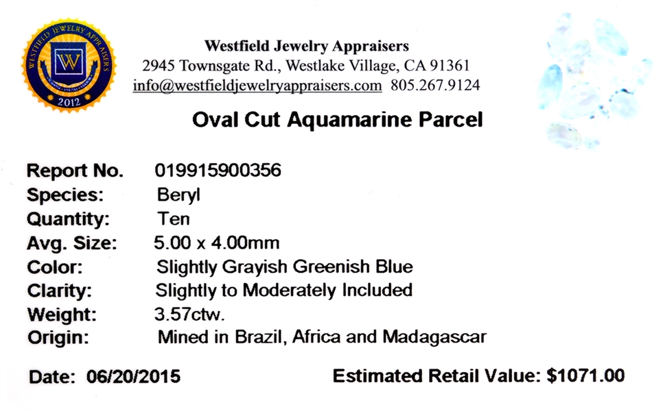3.57CT Oval Cut Aquamarine Parcel 