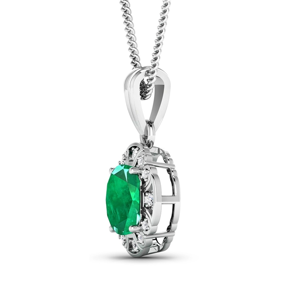 14K White Gold 18 Chain Pendant 2.07 Carat Zambian Emerald (AA) Cushion - 1Pc + White Diamond F/C Round  0.09ct (Vault_Q) 