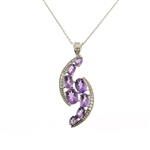 5.89CT Oval And Pear Cut Amethyst And 10 Round Cut White Topaz Sterling Silver Pendant With 18" Chain