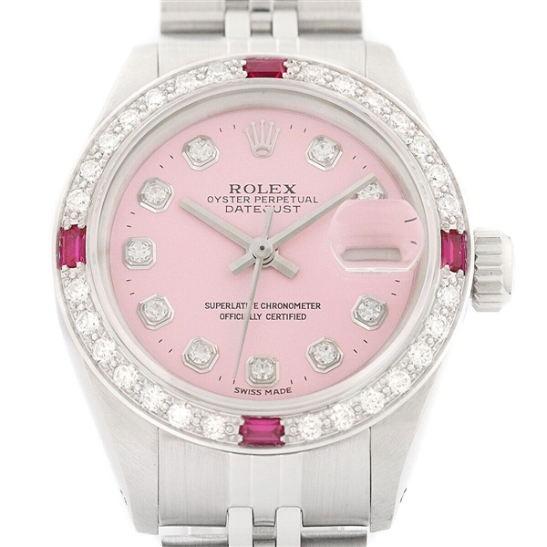  Rolex Ladies Datejust 18K Gold & SS Diamond Ruby Pink Dial Watch w_ Jubilee Band (Vault_CC)