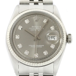  Rolex Mens Datejust 18K White Gold & Stainless Steel Gray Diamond Dial Watch (Vault_CC)