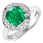 14K White Gold #7 Size Ring 2.07 Carat Zambian Emerald (AA) Cushion - 1Pc + White Diamond F/C Round  0.09ct (Vault_Q) 
