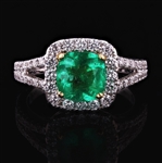 App: $5,085 1.35ct Emerald and 0.62ctw Diamond 18K White Gold Ring (Vault_R40)
