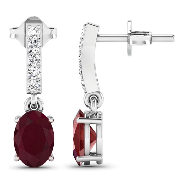14K White Gold Earrings 1.7CT Ruby and Pendant 2.3CT Ruby with White Diamond Set (Vault_Q)  