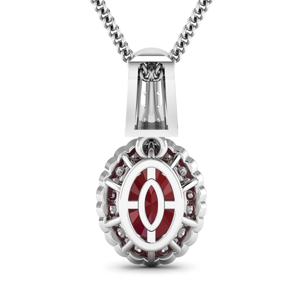14K White Gold Earrings 1.7CT Ruby and Pendant 2.3CT Ruby with White Diamond Set (Vault_Q)  