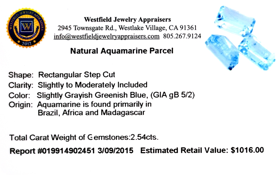 2.54CT Rectangular Step Cut Natural Aquamarine Parcel
