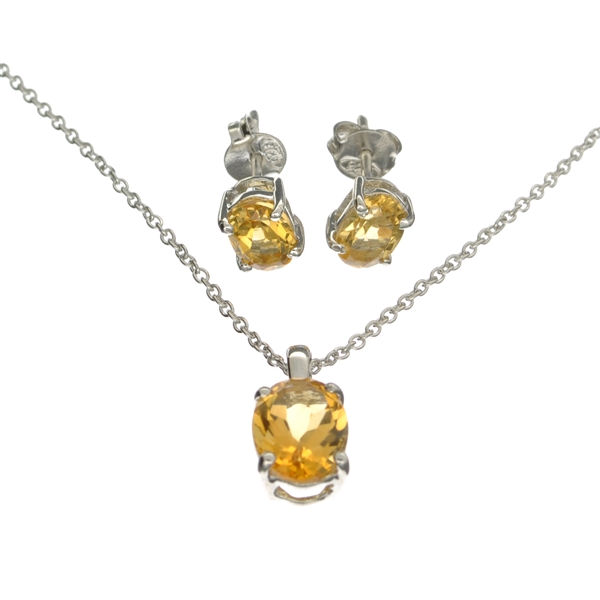 1.70CT Oval Cut Citrine Sterling Silver Pendant with 18 Chain and 1.58CT Oval Cut Citrine Solitaire Earrings