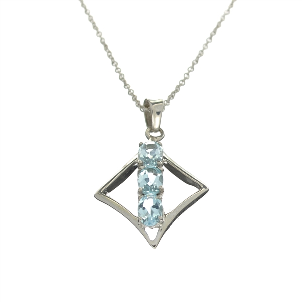 1.79CT Oval Cut 925 Sterling Silver Blue Topaz Pendant with 18 Chain