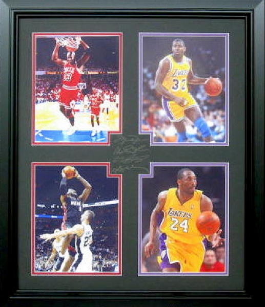 Basketball Kobe Bryant, LeBron James,  Michael Jordan, and Magic Johnson Museum Framed Collage - Plate Signed (Vault_BA)