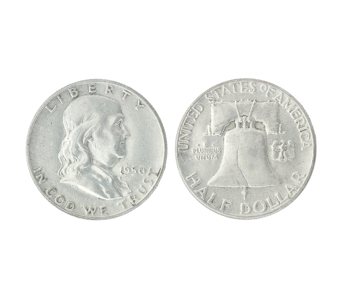 1950 U.S. Benjamin Franklin Half Dollar Coin