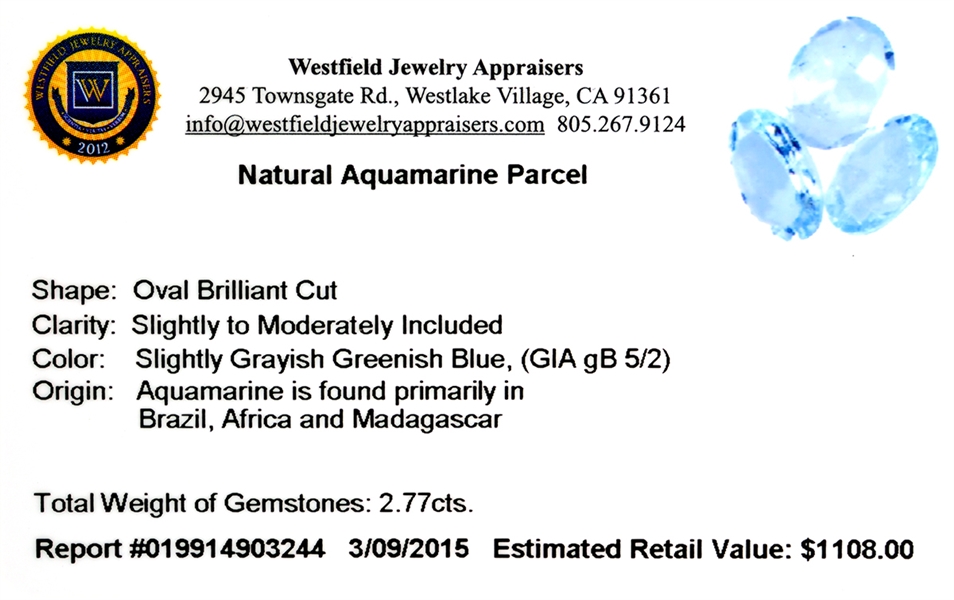 2.77CT Oval Cut Natural Aquamarine Parcel