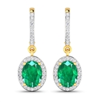 14K Yellow Gold Earrings 2 Carat Zambian Emerald (AA) Oval - 2Pcs + White Diamond F/C Round  0.32ct (Vault_Q) 