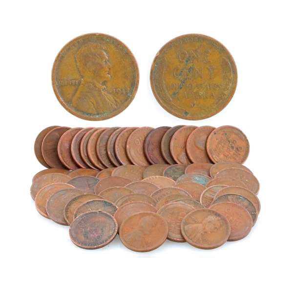 (50) 1910 to 1919 Wheat Penny Coins