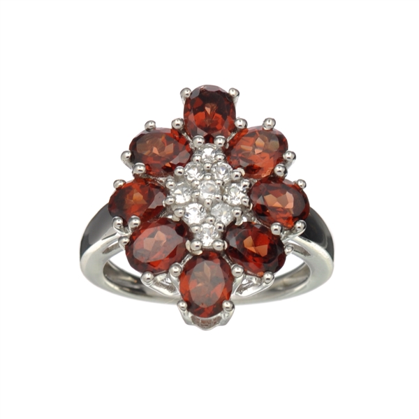 3.55CT Oval Cut Garnet And 0.36CT Round Cut Topaz Sterling Silver Ring