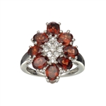 3.55CT Oval Cut Garnet And 0.36CT Round Cut Topaz Sterling Silver Ring