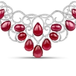 212.48 Ruby CAB Pear Cut and White Diamond 925 Sterling Silver W/Rhodium Necklace (Vault_P)