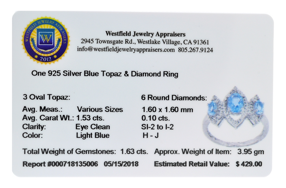 1.53CT Oval Cut Topaz And 0.10CT Round Cut Diamond Sterling Silver Ring