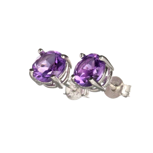 1.43CT Round Cut Amethyst Solitaire Sterling Silver Earrings