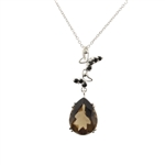 7.26CT Pear Cut Smoky Quartz And 7 Round Cut Spinel Sterling Silver Pendant With 18" Chain