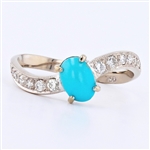 18K White Gold 0.88CT Turquoise and Diamond Ring -PNR-