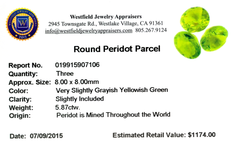 5.87CT Round Cut Green Peridot Parcel
