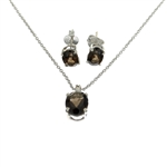 3.54CT Oval Cut Smoky Quartz Sterling Silver Pendant With 18" Chain And Smoky Quartz Solitaire Earrings