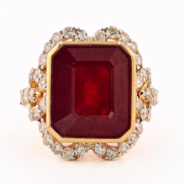 App: $7,165 13.77ct Ruby and 1.47ctw Diamond 14K Yellow Gold Ring (Vault_R40)