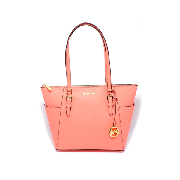 Brand New Michael Kors Charlotte LG TZ Tote Tea Rose Leather (Retail Price) $448