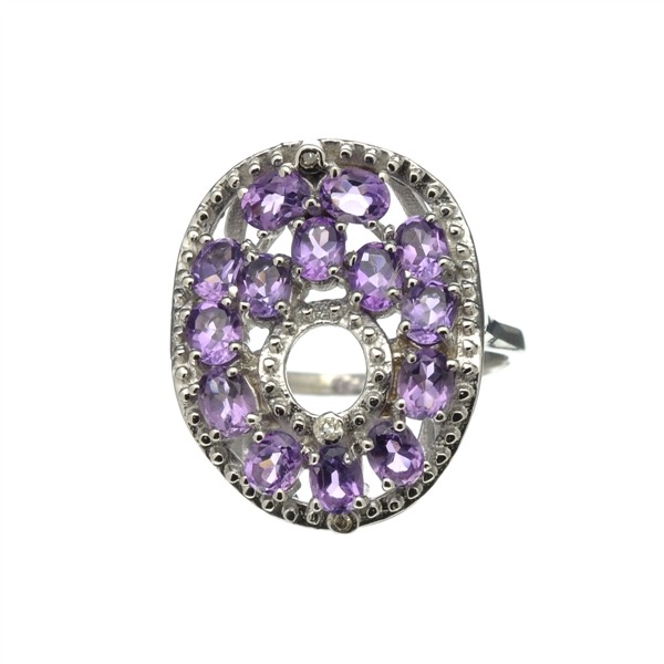 2.15CT Oval Cut Amethyst And 0.03CT Round Cut Diamond Sterling Silver Ring