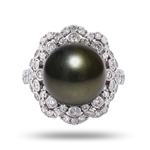 App: $8,647 13mm Tahitian Pearl and 1.15ctw Diamond 18K White Gold Ring (Vault_R40)