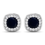 14K White Gold Earrings 2.56 Carat Blue Sapphire (AA) Cushion - 2Pcs + White Diamond F/C Round  0.448ct (Vault_Q) 