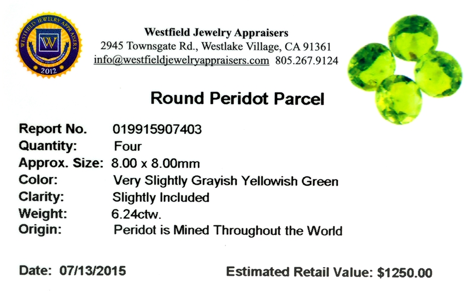 6.24CT Round Cut Green Peridot Parcel