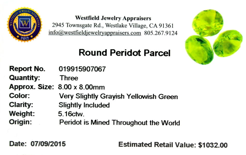 5.16CT Round Cut Green Peridot Parcel