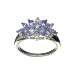0.96CT Pear And Marquise Cut Tanzanite And 0.12CT Round Cut Topaz Sterling Silver Ring