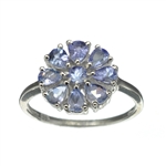 1.40CT Pear And Round Cut Tanzanite Floret Sterling Silver Ring