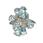 3.92CT Pear Cut Topaz And 0.28CT Round Cut White Topaz Sterling Silver Ring