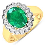 14K Yellow Gold #7 Size Ring 2.03 Carat Zambian Emerald (AA) Oval - 1Pc + White Diamond F/C Round  0.48ct (Vault_Q) 