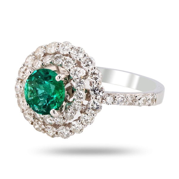 App: $4,940 0.94ct Emerald and 1.16ctw Diamond 14K White Gold Ring (Vault_R41) 
